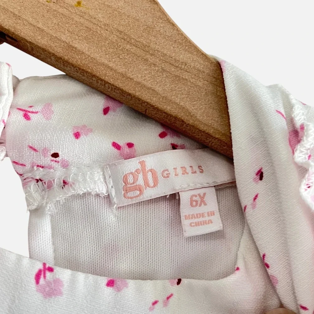 GB Girls Size 6X White Pink Floral Tiered Dress Sleeveless Lined Party